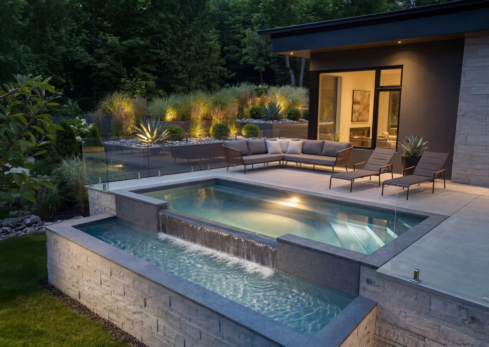 Piscine Trévi Infinity Trévi, en soirée