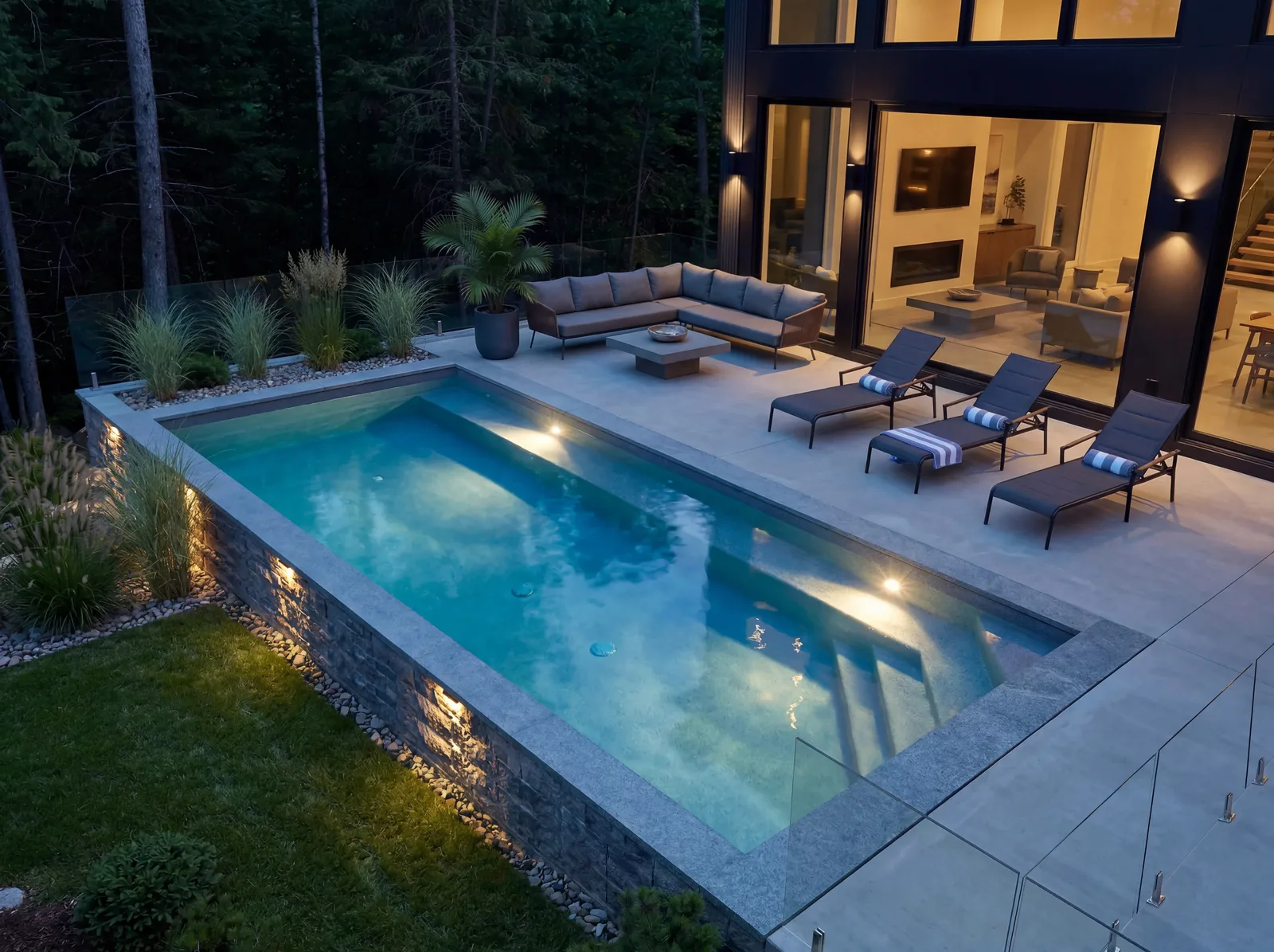 Piscine Trévi Prestige Exposée Trévi, en soirée