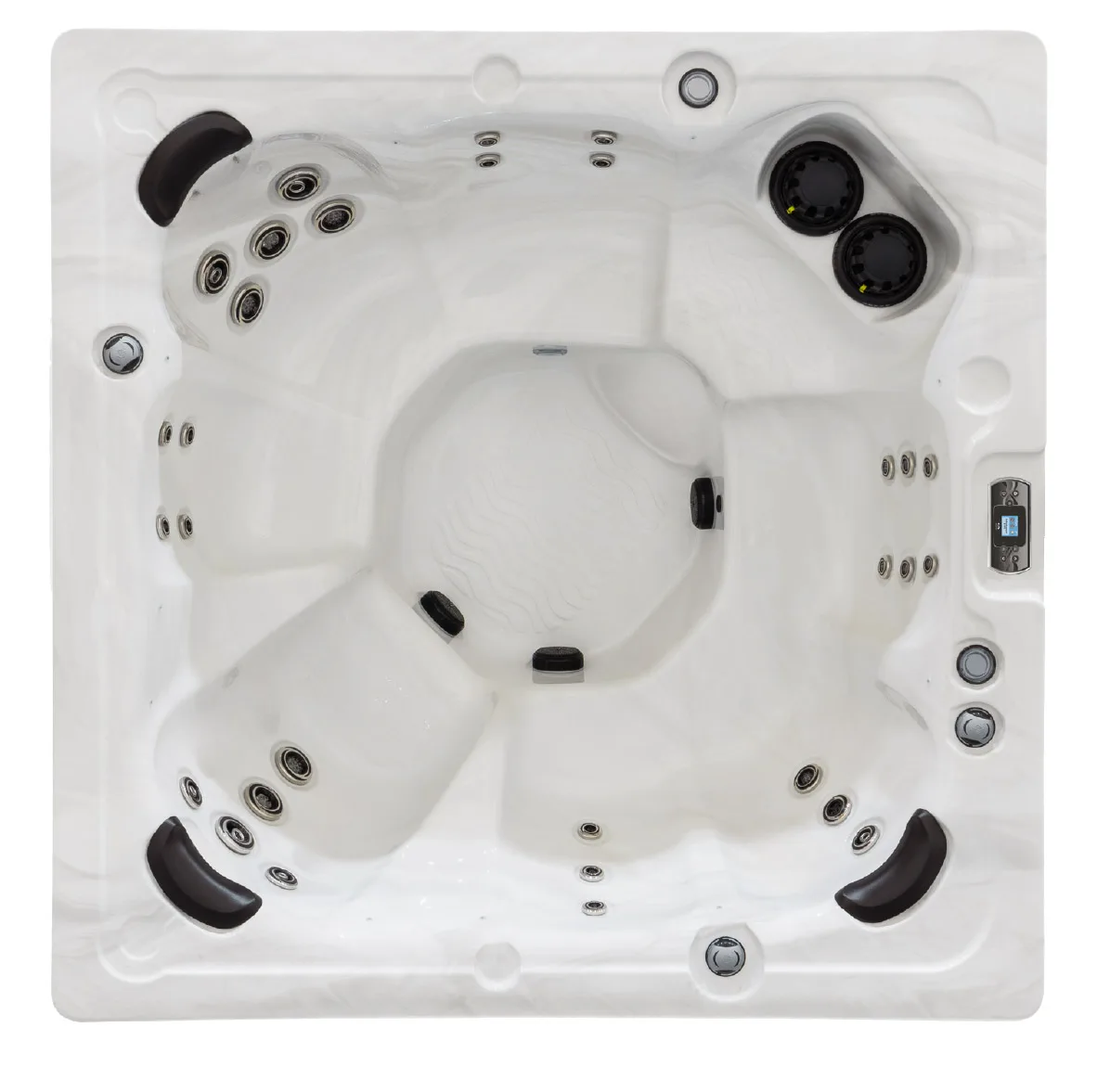 Spa Trévi Orion — vue de dessus complète : configuration des jets et des sièges