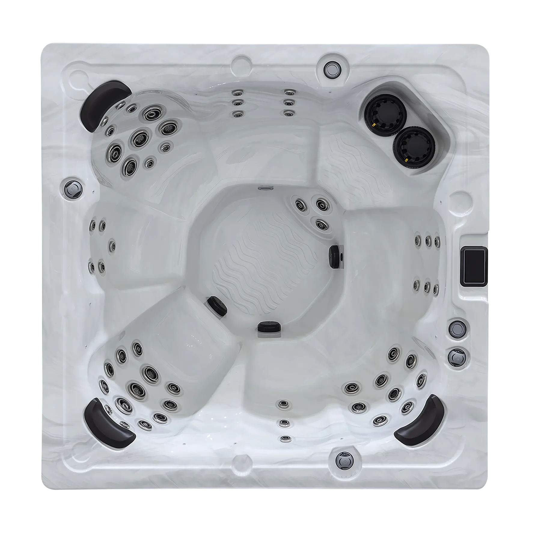 Spa Trévi Sirius — vue de dessus complète : configuration des jets et des sièges