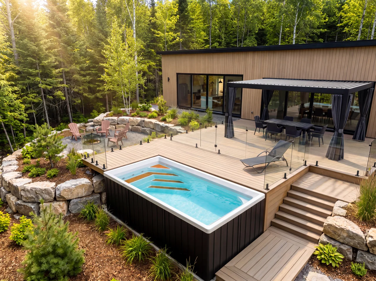 Piscine Trévi Urbania — Finition Minuit · sur terrasse · Été · jour